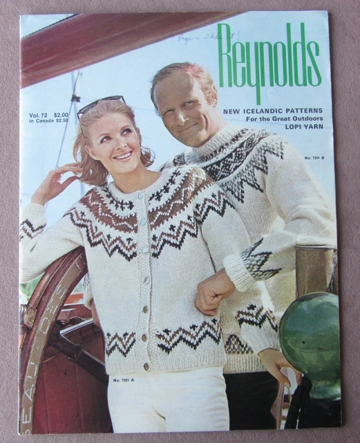 Vintage Reynolds Icelandic Sweater Lopi Men & Women Knitting Pattern Book 72