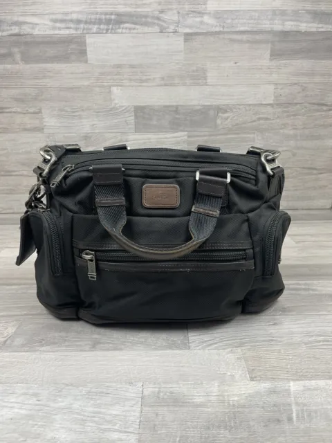 TUMI Brooks Slim Black w/ Brown Leather Trim Brief Briefcase Shoulder Bag