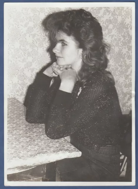 Beautiful young woman sitting at a table, pretty girl Soviet Vintage Photo USSR