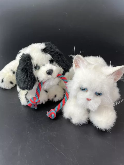Lot of 2 FurReal Friends Tuggin Pup Tugging Puppy Dog Hasbro & White Kitten Cat