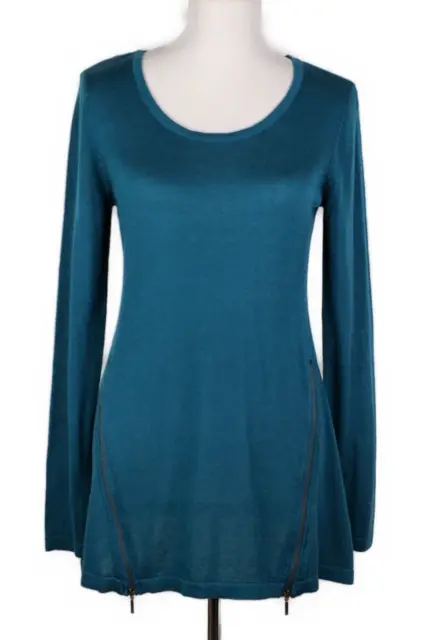 NWT~Soft Surroundings~ Sz S ~Teal Cashmere Bl L/S Tunic Top Sweater w/Zip Detail