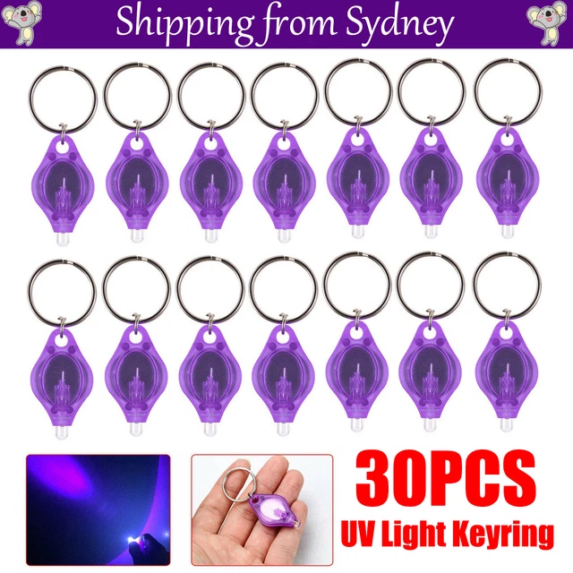 30PCS Light Keyring Key LED UV Purple Ring Chain Torch Light Battery Operated AU