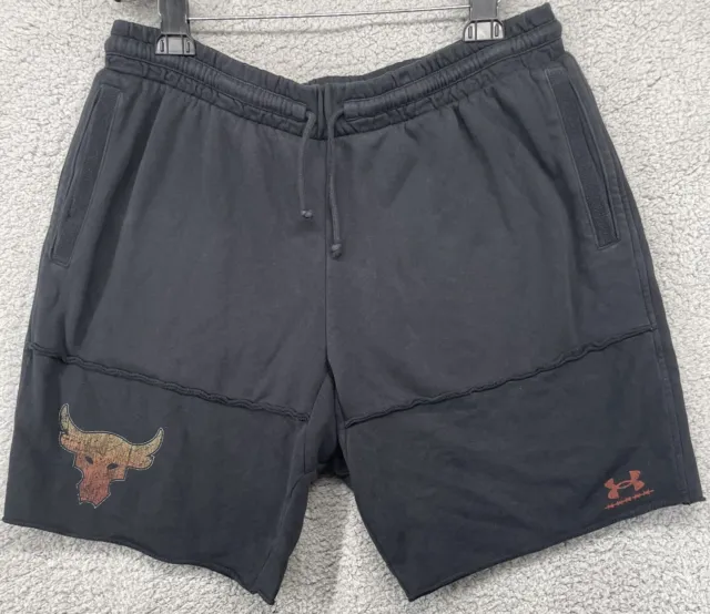 UNDER ARMOUR x Project Rock Mens Shorts French Terry 2XL Black Brahma Bull