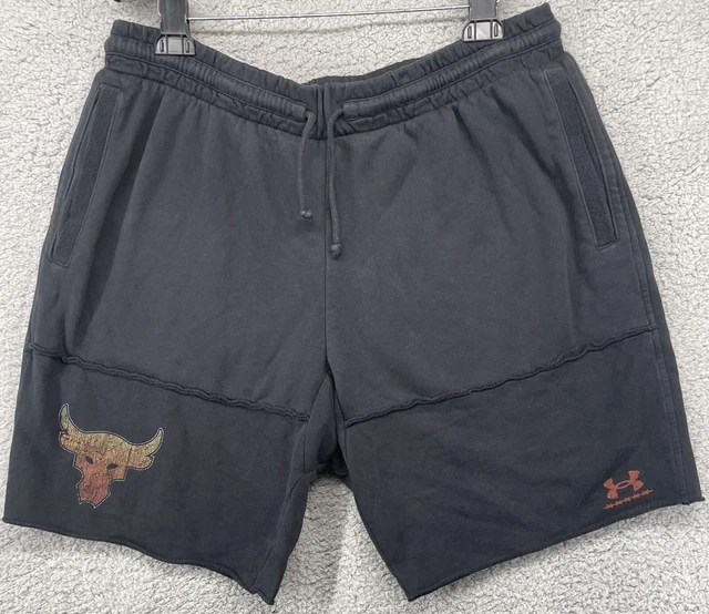 UNDER ARMOUR x Project Rock Mens Shorts French Terry 2XL Black Brahma Bull