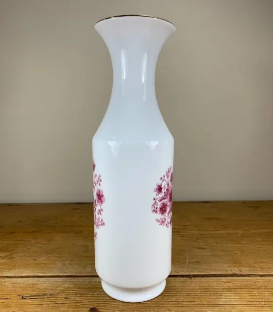 KPM Royal Porzellan Bavaria Tall Slim White Vase with Pink Flowers 419/3 2