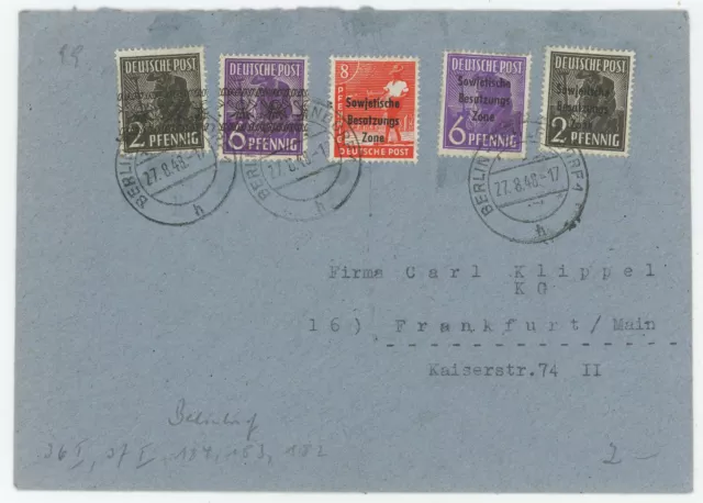 SBZ Allied occupation MiF letter Berlin-Zehlendorf Frankfurt 1948