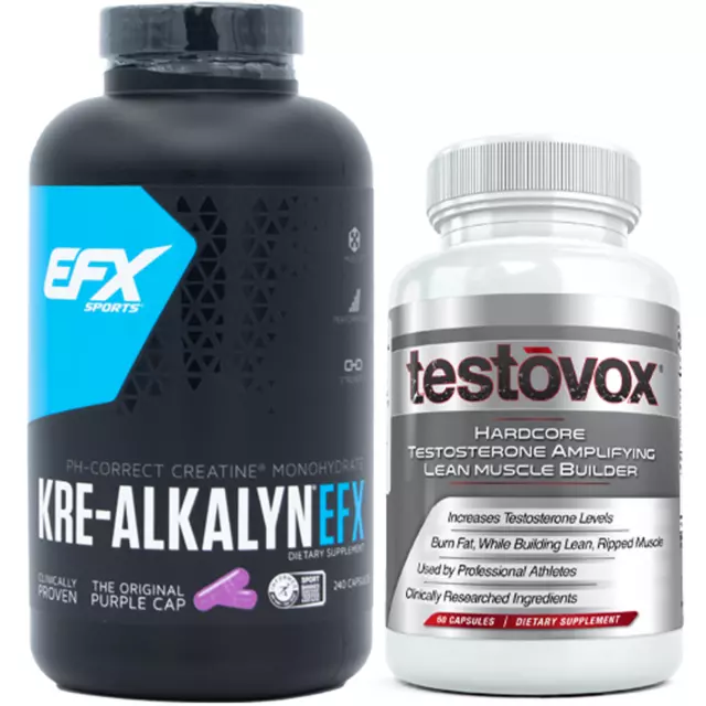 Kre-Alkalyn 240 +TESTOVOX - #1 Muscle Building Combo boost testosterone creatine