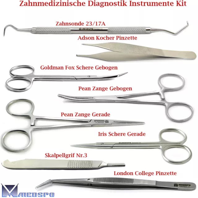 Zahndiagnostik Instrumente Sonde Schere Arterienklemme Pinzette Skalpellgriff CE