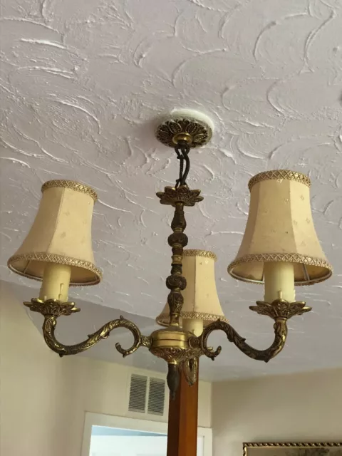 VINTAGE ANTIQUE 3-ARM CEILING LIGHT FITTING X 2 (lamp shades not included)