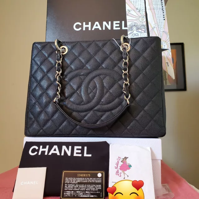CHANEL black Caviar Leather gold hw GST Grand Shopping Tote Bag 16687182