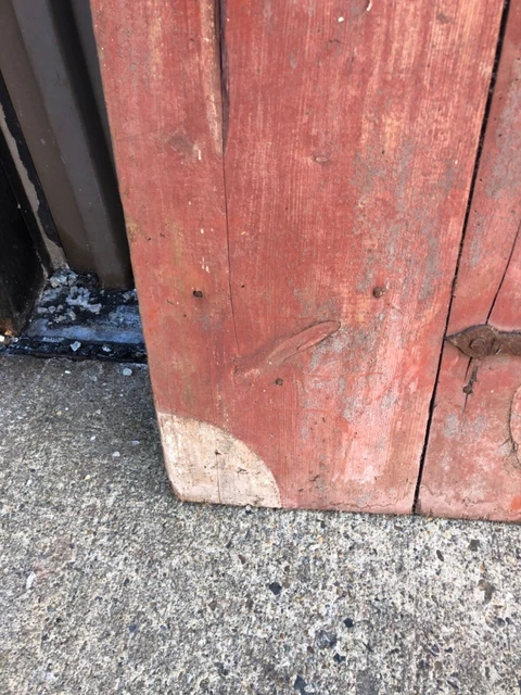 vintage mid 19th century PA barn door with strap hinges 39.25” w x 40” h RED 3