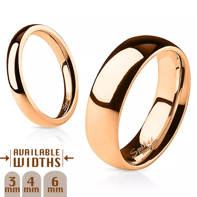 Glossy Mirror Polished Rose Gold IP Dome 316L Surgical Stainless Steel Band Ring