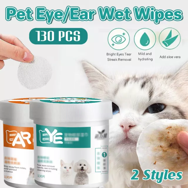 130pcs Wipes Wet Pet Eye/Ear Dog Cat Tear Stain Remover Cleaning Paper Wipes