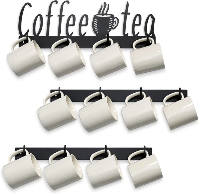 Coffee Mug Wall Rack Coffee Cup Holder Wall Mounted with 12 Heavy Duty Hooks ...
