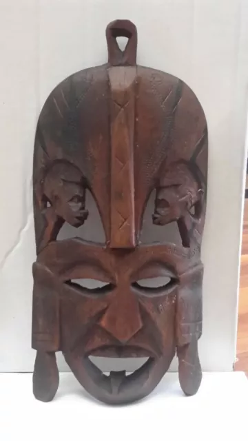 Native Carved Wood Mask by Craftsmen of Kenya Beautiful Hand Carved Detail Art