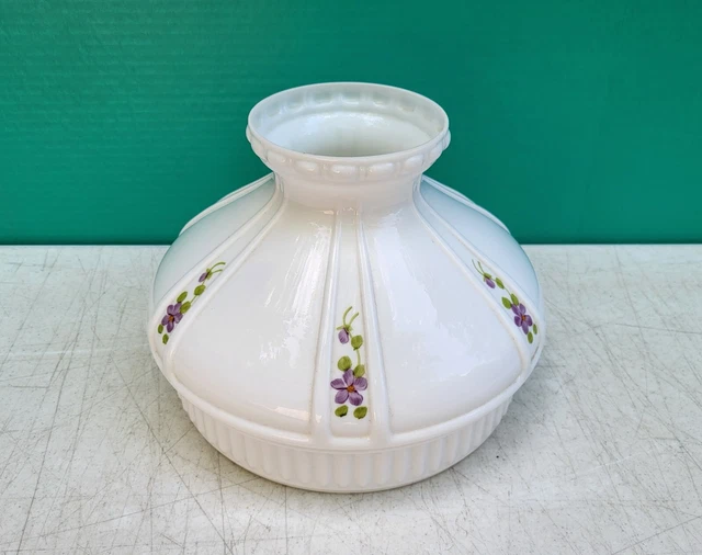 Aladdin Milk Glass Lamp Shade Hand Painted Flowers 10" Fitter Size Vintage