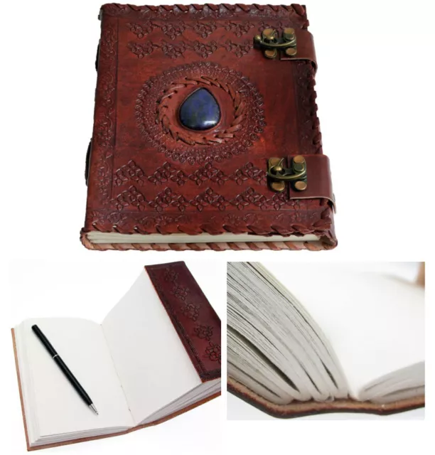 LARGE Leather Journal Diaries with Clasp Stone Writing Pad Blank Notebook Gifts 2