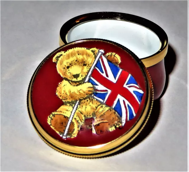 Crummles English Enamel Box - Teddy Bear & British Flag -United Kingdom- Winston