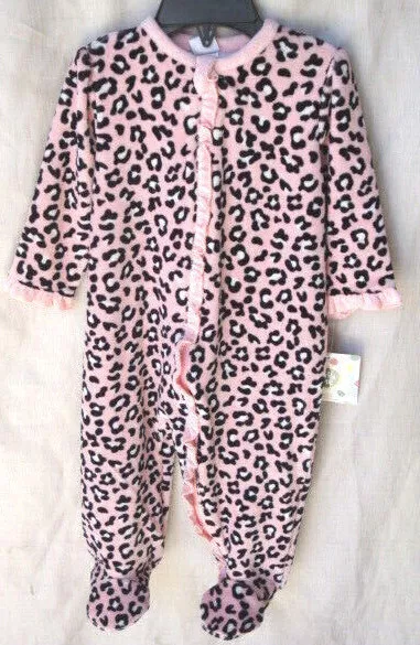 Little Me Pink Leopard Print Velour Footie Girl Sizes Nwt