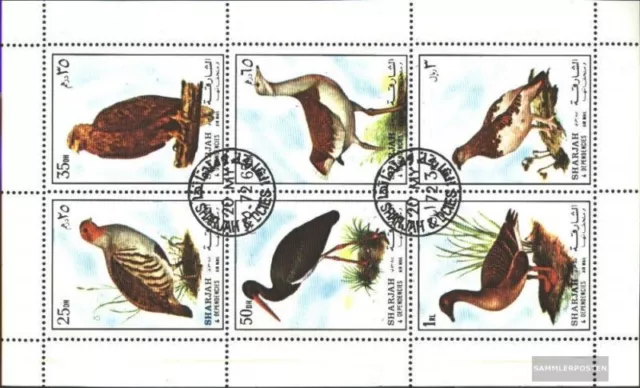 Sharjah 1184-1189 Feuille miniature (édition complète) oblitéré 1972 Oiseaux