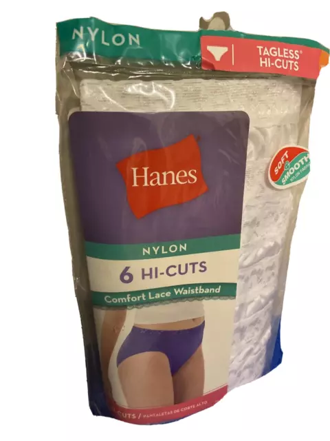 WOMEN'S HANES HI-CUT Panties White Size 6 Nylon w/Cotton Liner 6