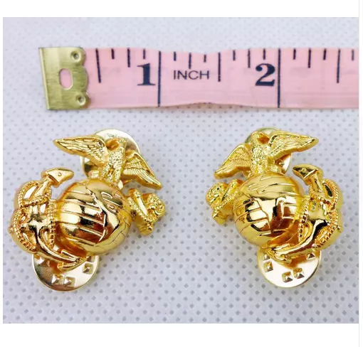 Usmc Us Marine Corps Marines Emblem Uniform Insignia Collar Badge Pin Pair Gold