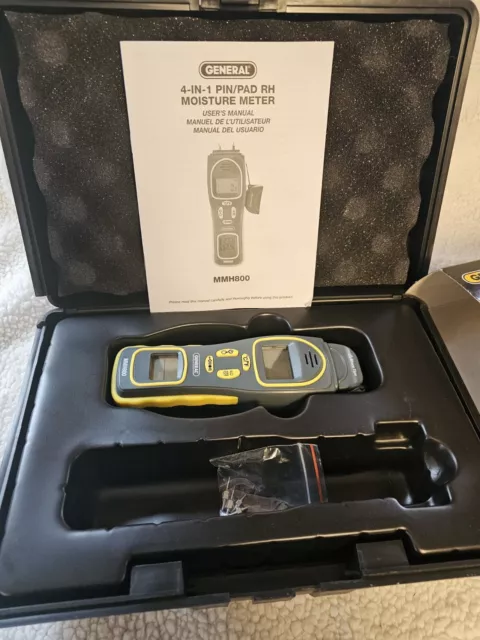New In Box General Tools 4-in-1 Pin/Pinless Combo Moisture Meter #MMH800 W/case