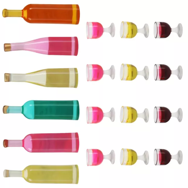 6 PIEZAS botellas de vino en miniatura para casa de muñecas y 12 PIEZAS tazas de champán de resina escala 1:12