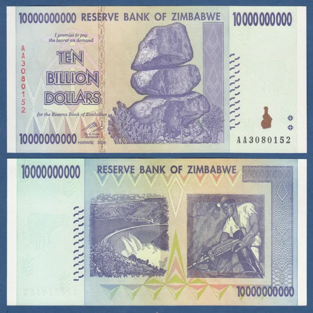 SIMBABWE / ZIMBABWE 10 Billion Dollars 2008 Serie AA  aUNC P.85