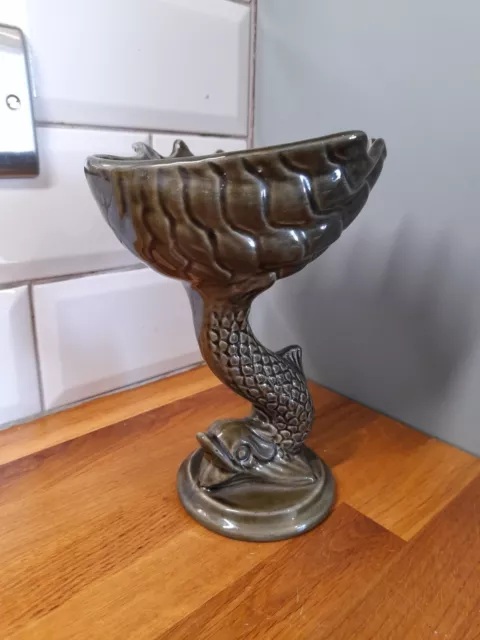 Vintage Green Gurgle Fish Pedestal Soap Dish Trinkets Bonbon Art Noveau Retro