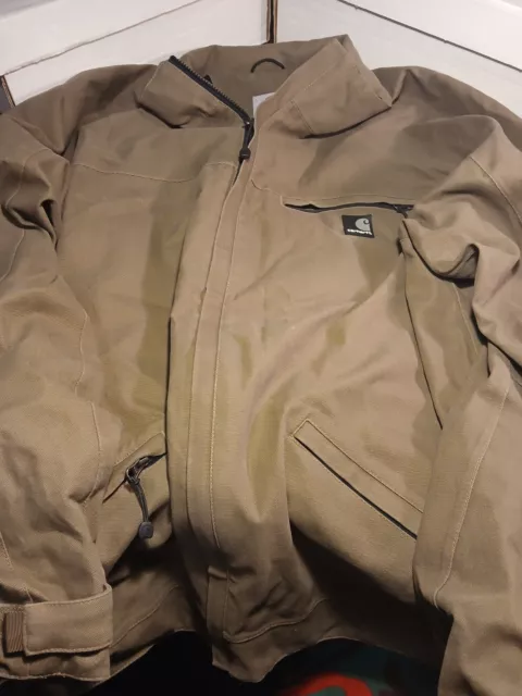 CARHARTT MENS 2XL Brown Full Zip Canvas Hooded Jacket Coat Quilt Line ...