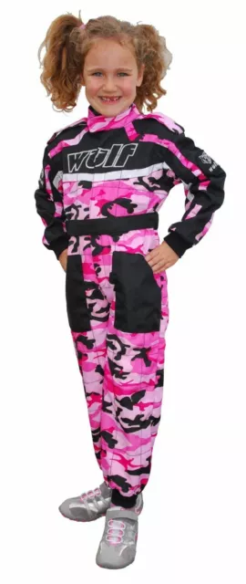Kids Wulfsport Quad, Karting +  MX  Racing Overalls -  Pink Camo - OLD SIZES