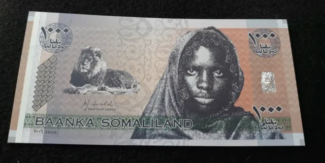 2006- Somaliland 1000 Shillings , Lion Girl , Unc