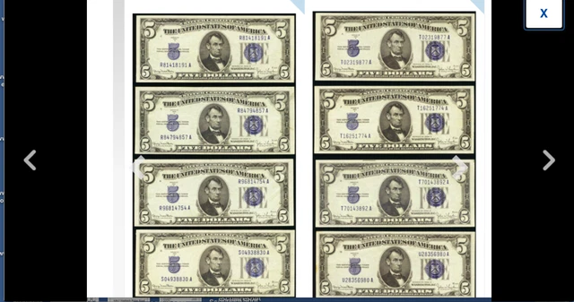 WOW  SOLD SEPARATELY Choice Crisp Unc.$5 1934D Wide I Silver Certificate 8 NOTES