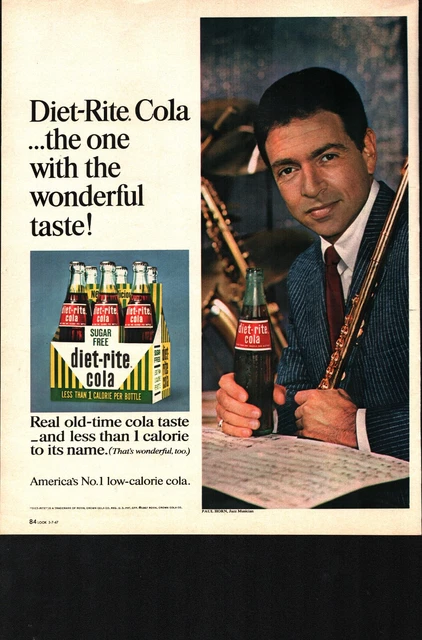 1967 Diet Rite Cola Vintage Print Ad Paul Horn Jazz Musician Real Old Time Cola