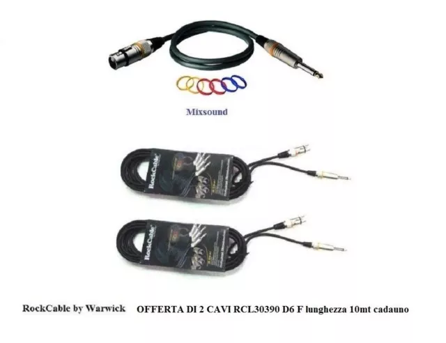 ROCKCABLE coppia CAVO PER MICROFONO CASSE CANNON XLR F/JACK 6,3 set 2 CAVI 10mt