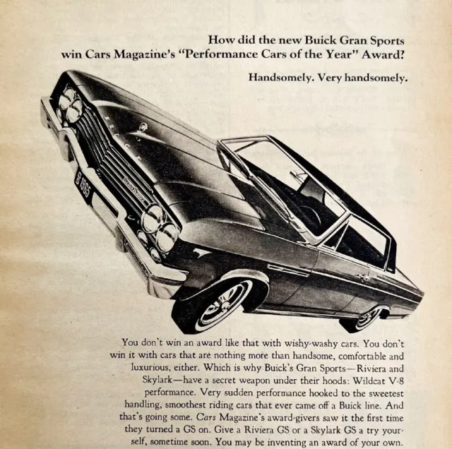 Buick Gran Sports Advertisement 1965 Automobilia Wildcat V8 DWS6E