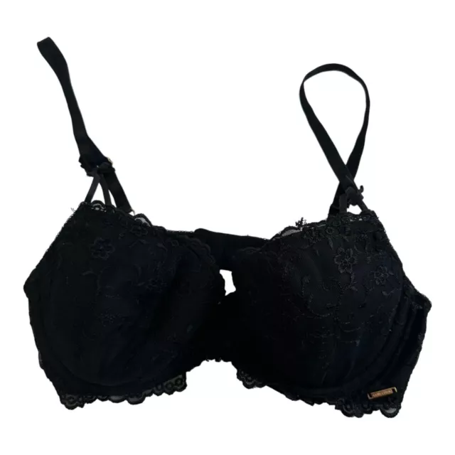 BEAU BRA Black Lace Bra Size 32C Cup underwired BNWT pink bow NEW