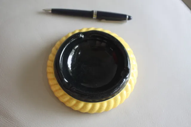 cendrier vide-poche jaune craquelé noir diamètre 13 cm LONGWY -TBE