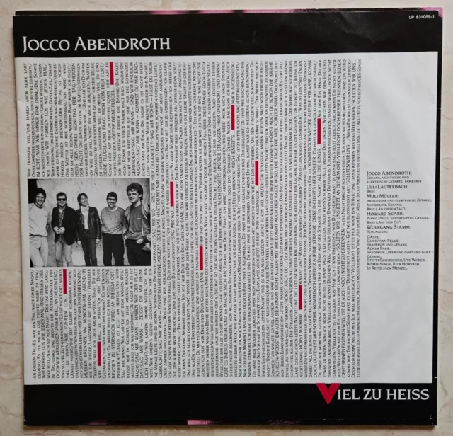 Jocco Abendroth - Viel Zu Heiss - LP  - 1987 - Metronome 3