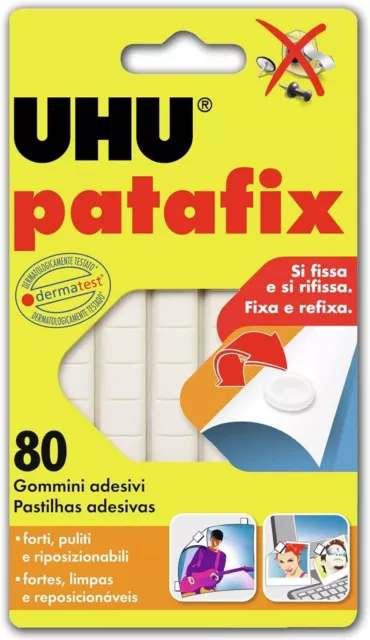 UHU Patafix 41710 - Gomma adesiva removibile, Bianco, confezione da 80 gommini