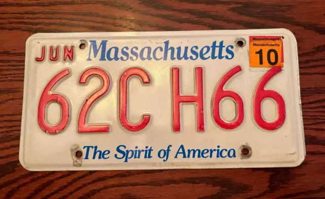 2010 Massachusetts License Plate 62C H66 Spirit of America MA USA Authentic June