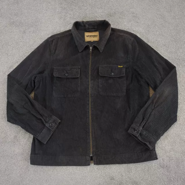 Wrangler Corduroy Jacket Mens XL Black Coat Pockets Collared Designed to Fade