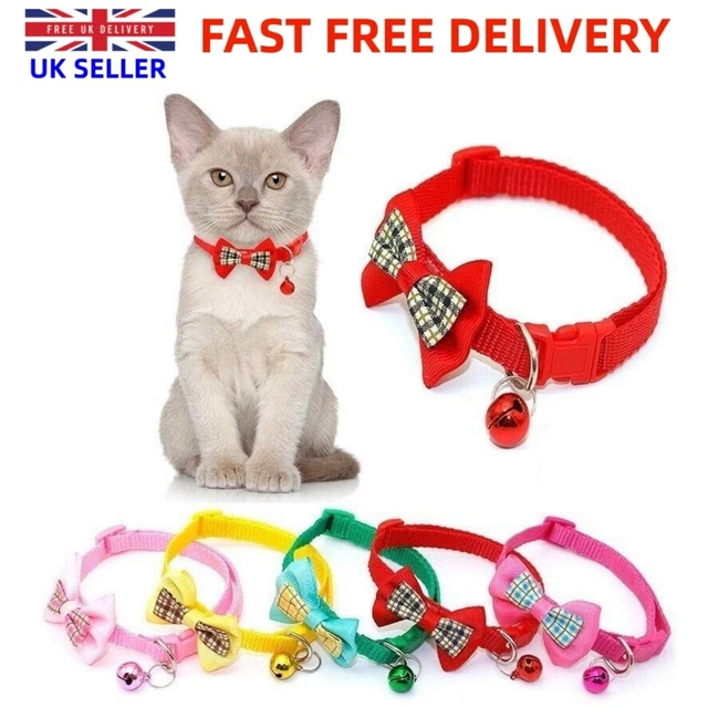 Bow Tie Adjustable Kitten Cat Collar Bell Necktie Bow-knot Small Pet Puppy UK