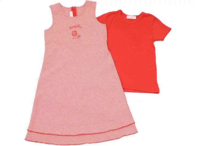 NUOVO abito estivo Pampolina Midi rosso a quadretti e t-shirt - taglia 128