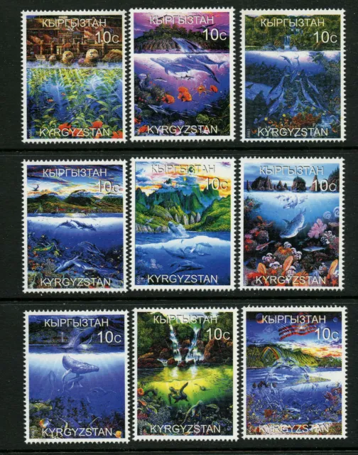 Marine Life Fish Whales Dolphins Sealion Turtle Coral 9 mnh stamps