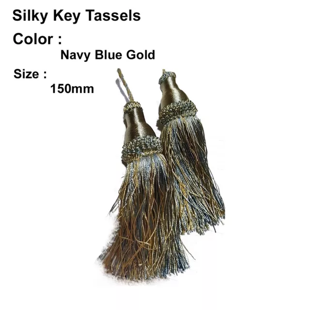 4X Silky Key Tassels, Cushions, Blinds,Bibles , Curtains,Navy Blue Gold  152