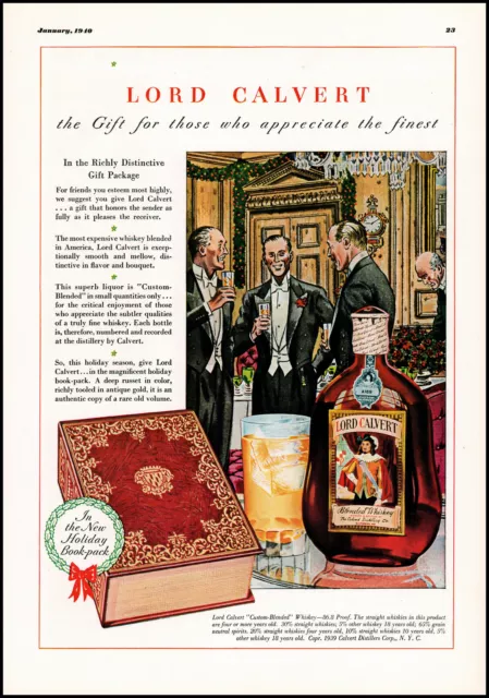 1940 Christmas Men's Club Lord Calvert Blended Whiskey vintage art print ad L54