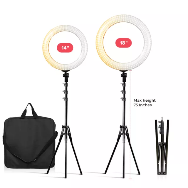 LED 14" 18" Dimmable Ring Light Kit Continuous Photo Studio Video Lighting 2