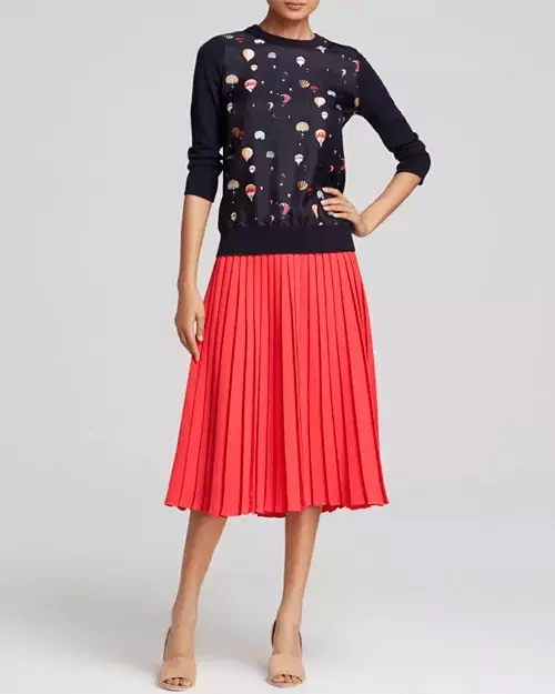 Kate Spade Accordion Pleated Midi Skirt red size 10